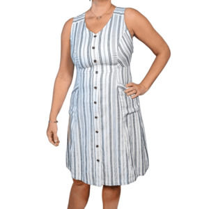 Loft Outlet Button Front Vertically Striped Sleeveless Shirt Dress | 12